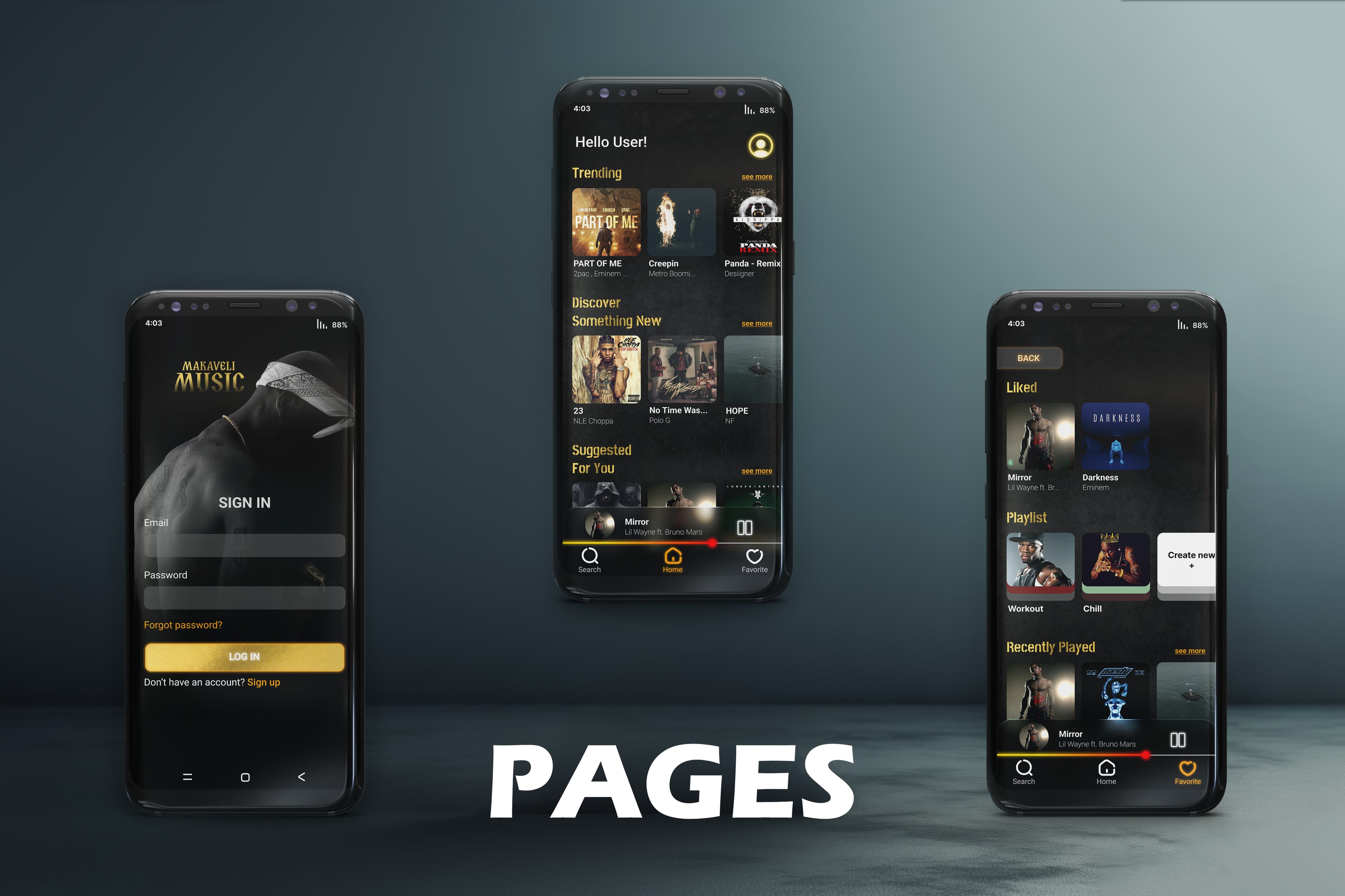 MAKAVELI MUSIC mobile app design presentation, third image.