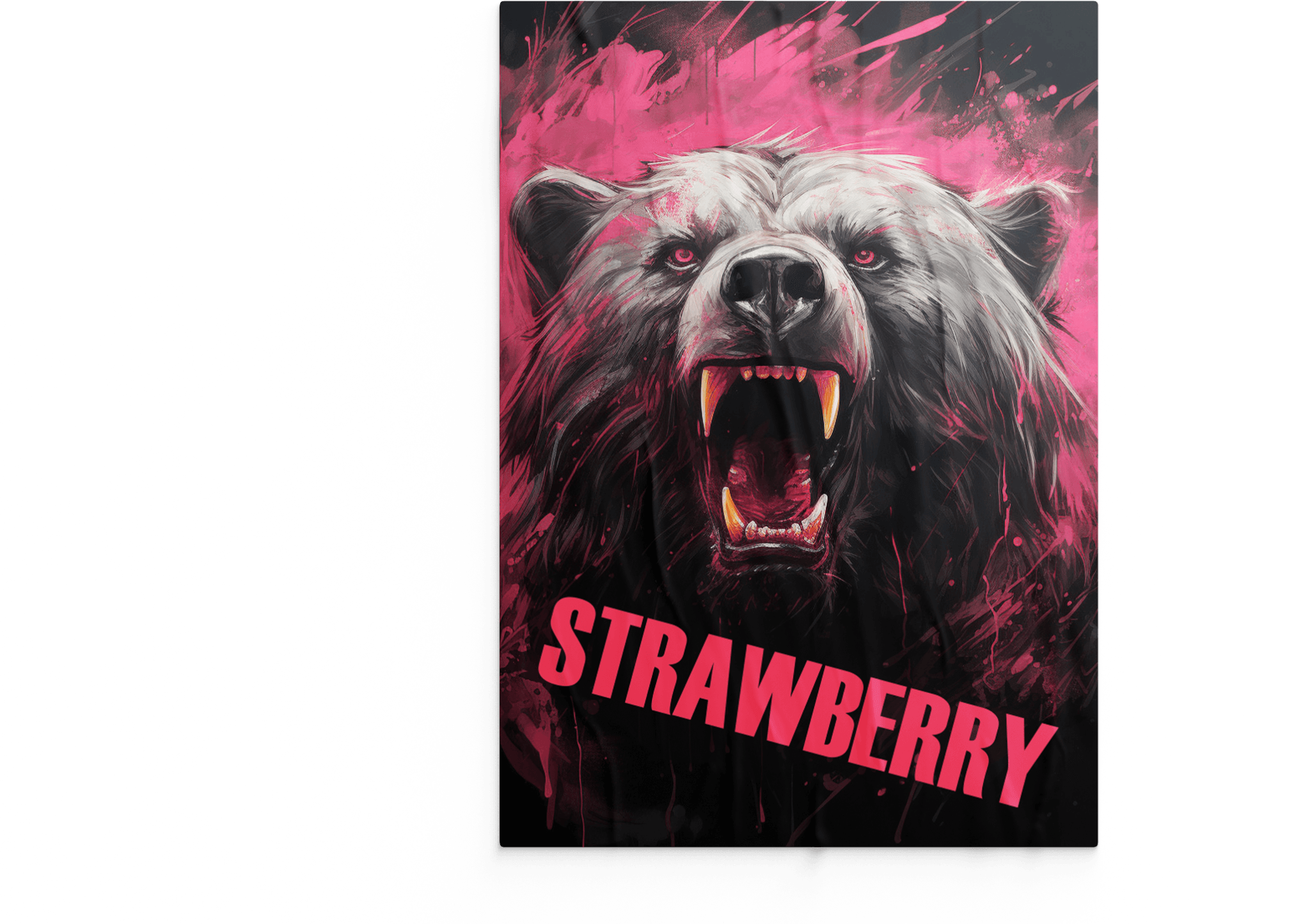 FERAL Strawberry can design with a red wolf illustration.