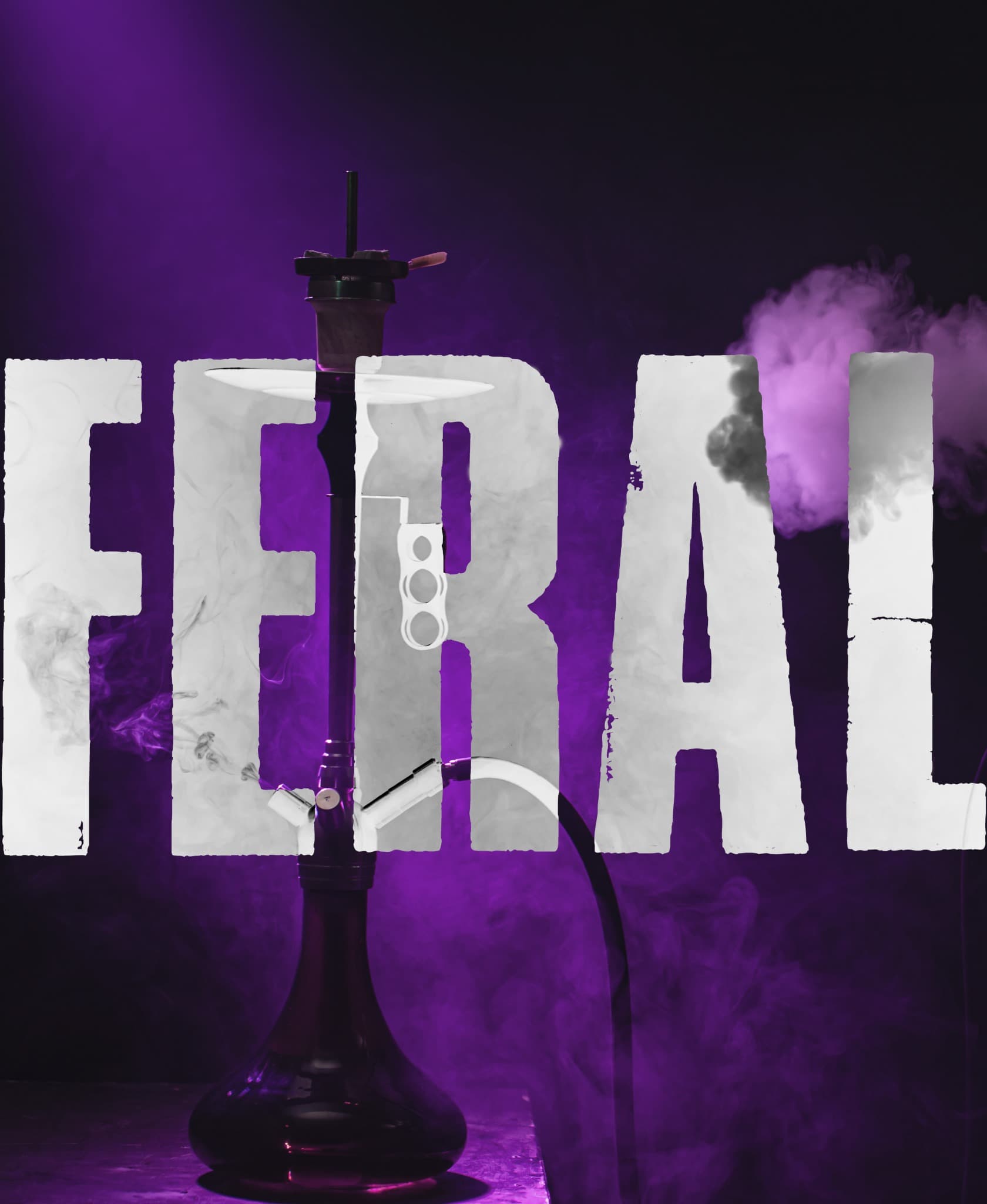 Smoke-led FERAL campaign image with a hookah silhouette.