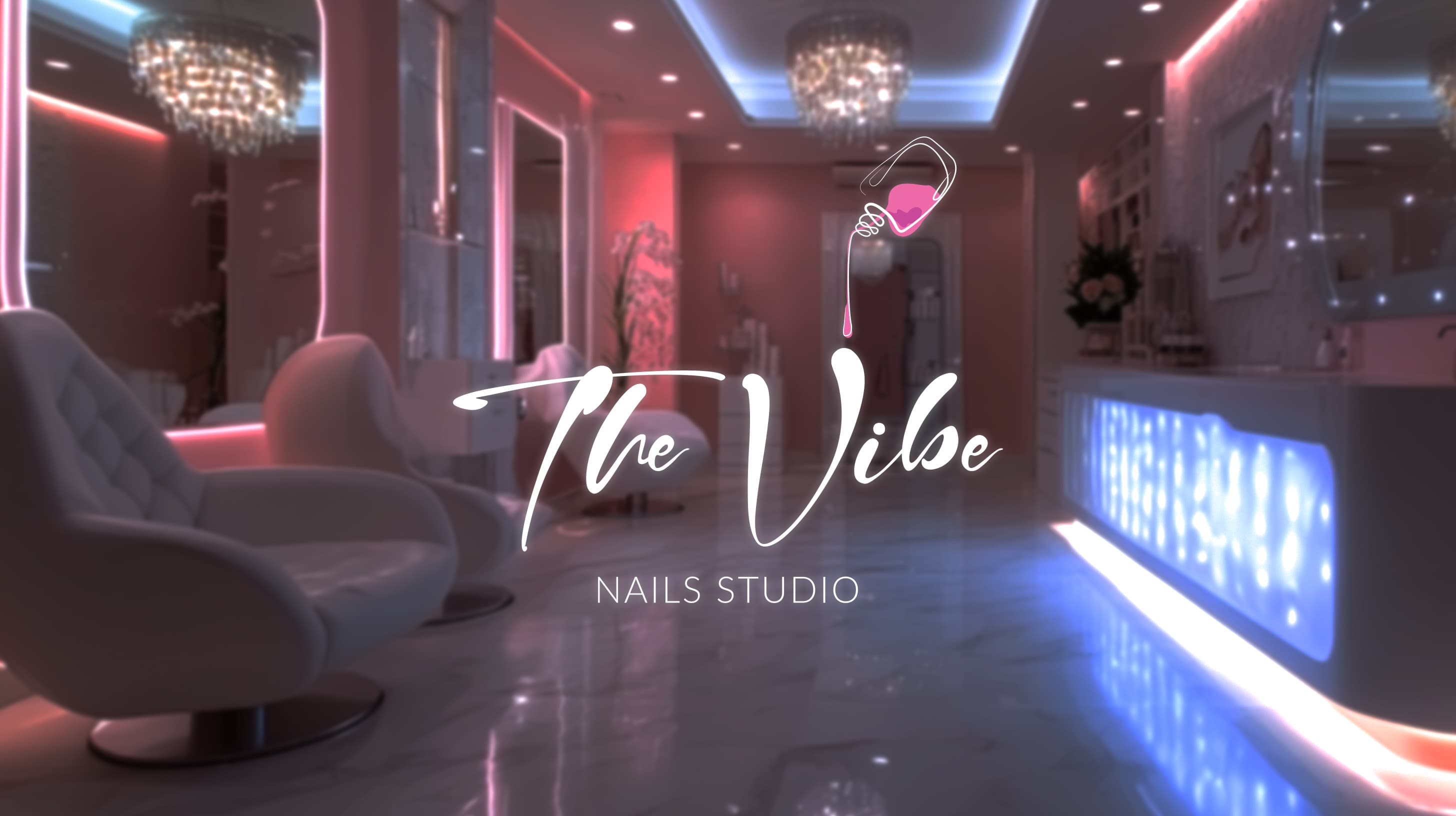 THE VIBE Nails Studio identity displayed over the studio interior.